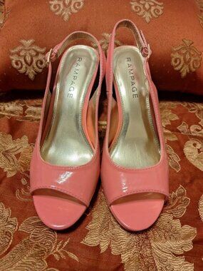 Rampage Light Coral Patent Open Toe Slingback Heels Size 8.5